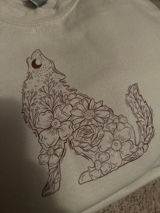 Floral Coyote Outline Crewneck